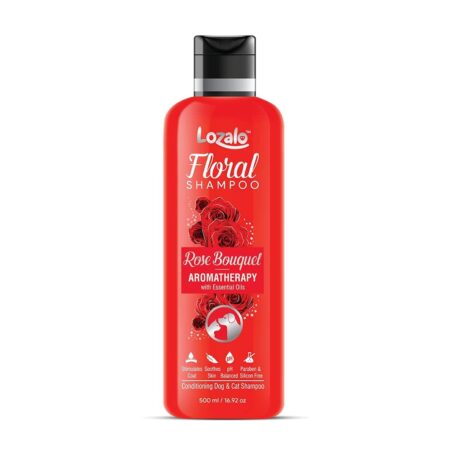 Lozalo Floral Aromatherapy Pet Conditioning Shampoo - 250 ml, Rose Fragrance | Coat Cleansing, Odour Control Shampoo for Dogs & Cats | with Aloe Vera Extract and Cinnamon Oil
